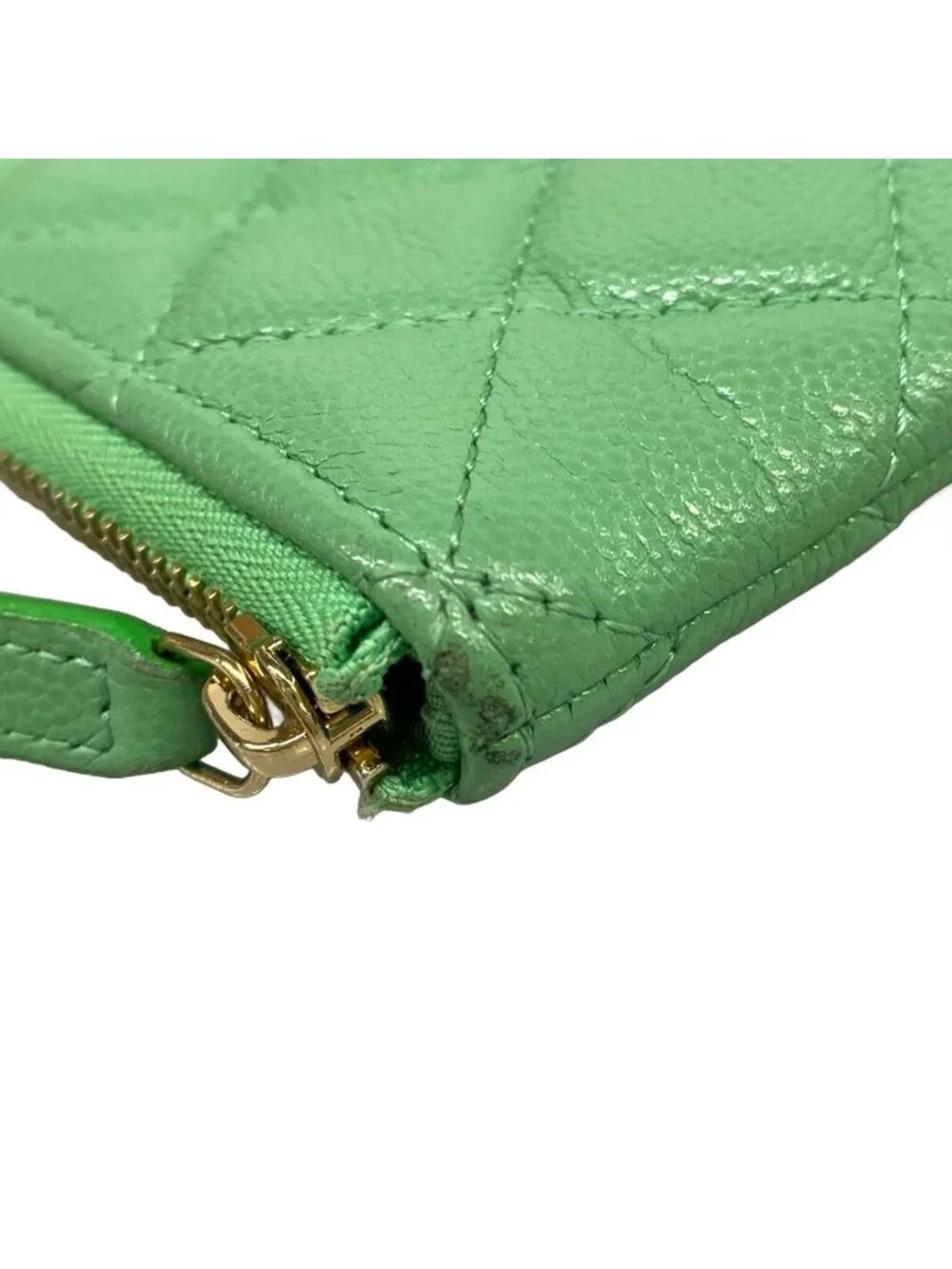 Chanel Pouch Quilted Light Green CC Logo Gold